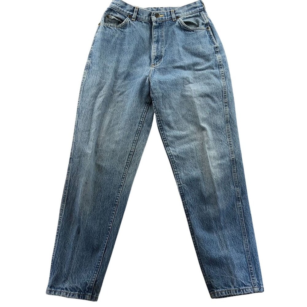 Lee Women's Jeans Size 26x27 Measured Relaxed Fit High-Waist Blue Denim Tapered